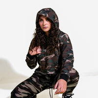 Long Sleeve Crop Top Hoodie - Camo - valor fitness clothing